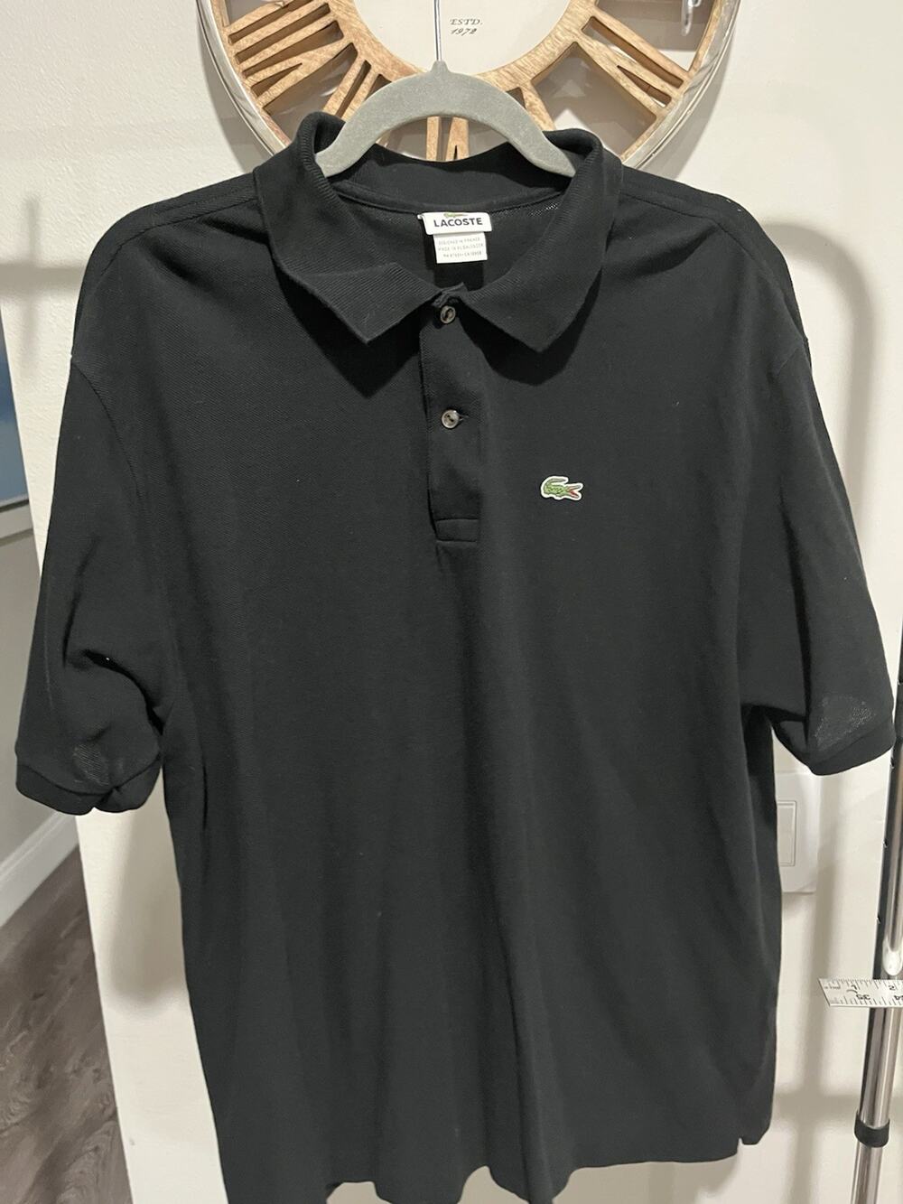 Lacoste Sport Classic Polo Shirt Mens Size 8/3XL Black 100% Cotton (A)